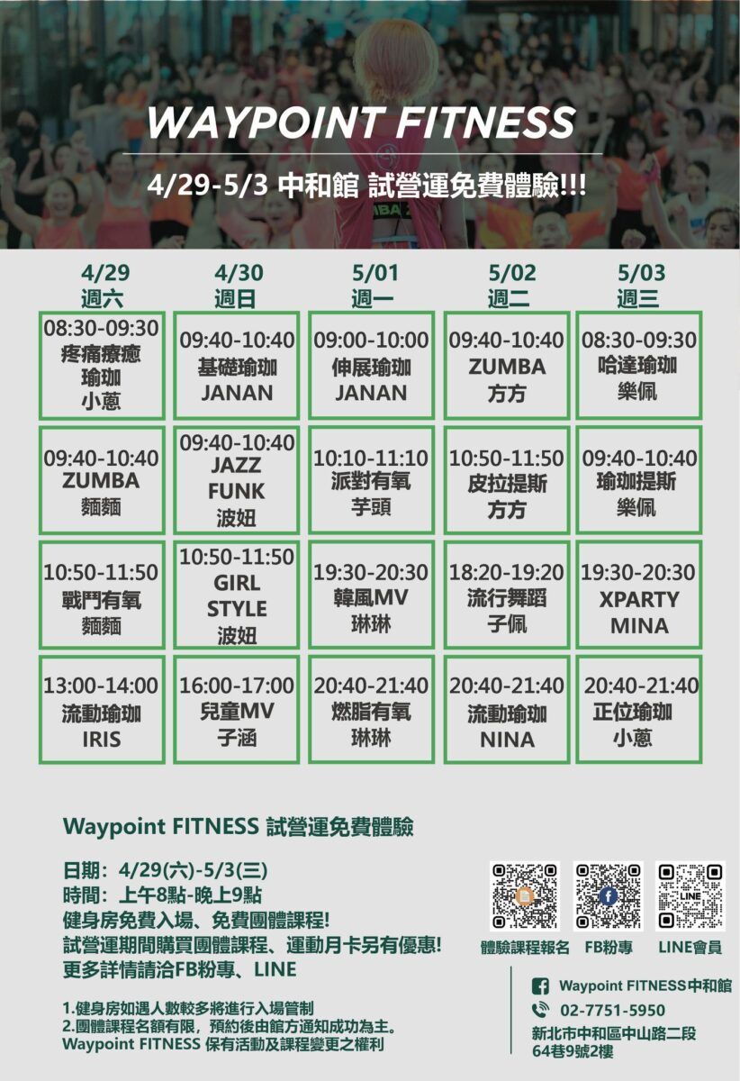 五一連假這裡去 全新佳和公園健身中心「Waypoint FITNESS中和館」 4/29起免費試營運5天 - 台北郵報 | The Taipei Post