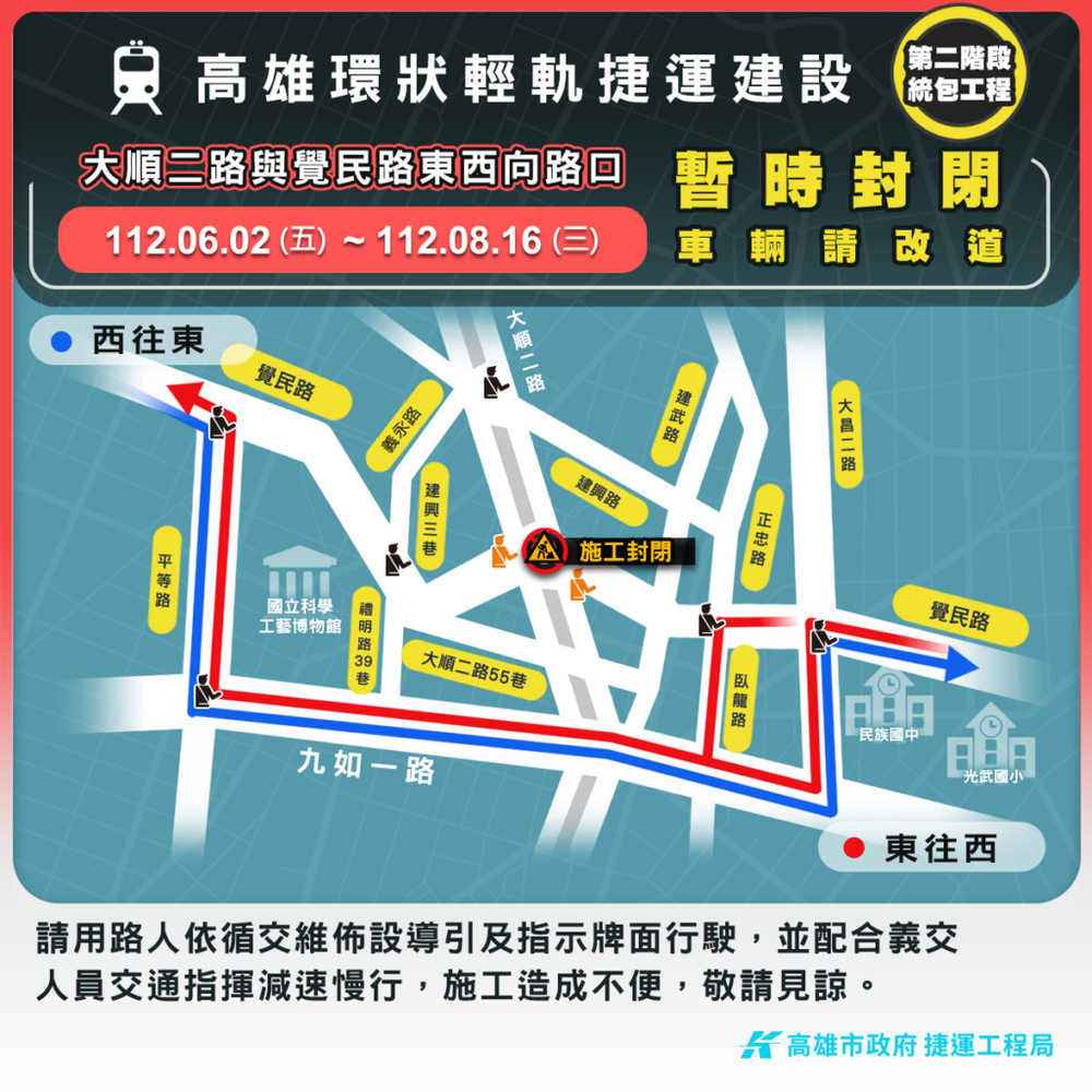 輕軌工程 大順與覺民路東西向路口封閉施工