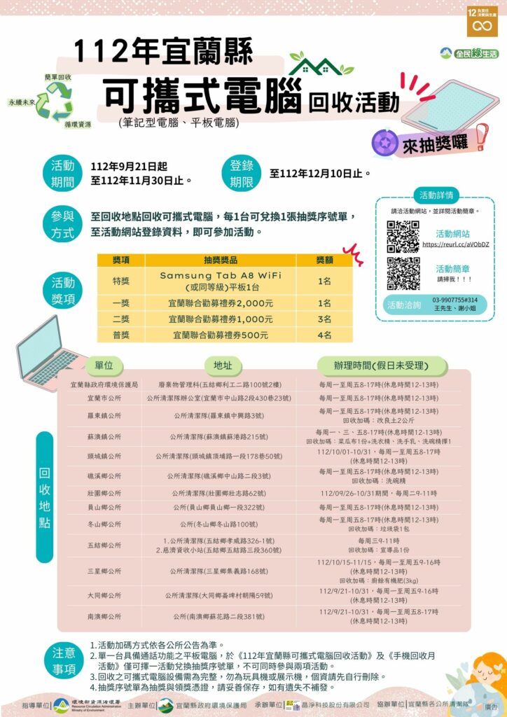 宜蘭縣回收廢筆電、平板及手機 登錄完成抽iphone