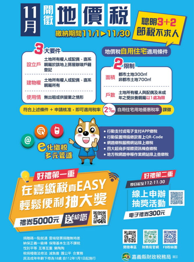 嘉義縣11月開徵地價稅　在「嘉」繳稅真easy