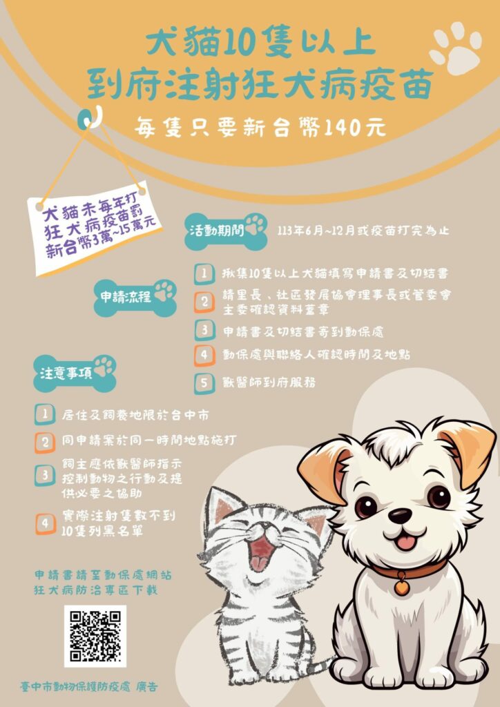 揪10隻以上犬貓可享優惠！　中市府推到府注射狂犬病疫苗
