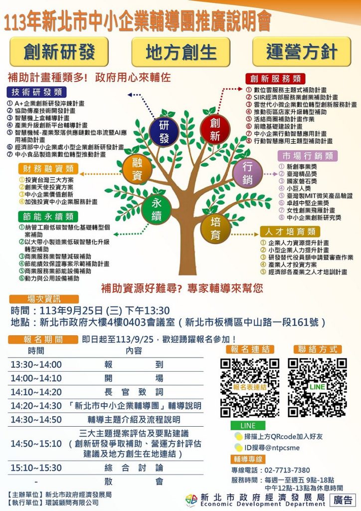 中小企業轉型關鍵-新北市9月25日輔導說明會助你突破瓶頸