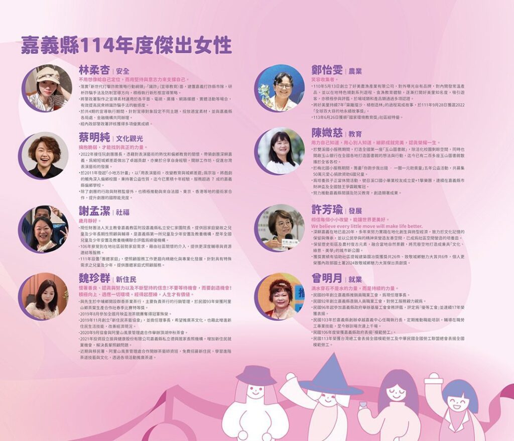 嘉義縣致敬8位傑出女性　將於婦女節頒獎表揚