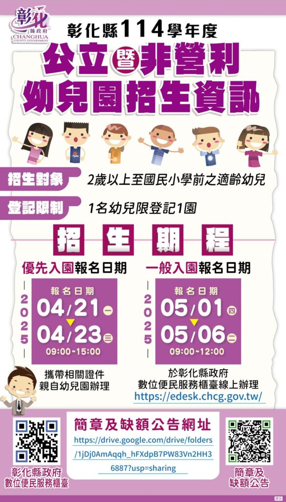 減輕家長負擔　彰化114學年度公立暨非營利幼兒園招生開跑