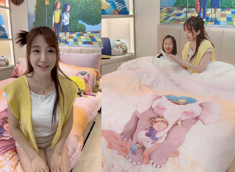 女星佩佩挑幾米擁抱大象天絲寢具-母親節開懷分享女兒說夢話唱夢歌超逗趣