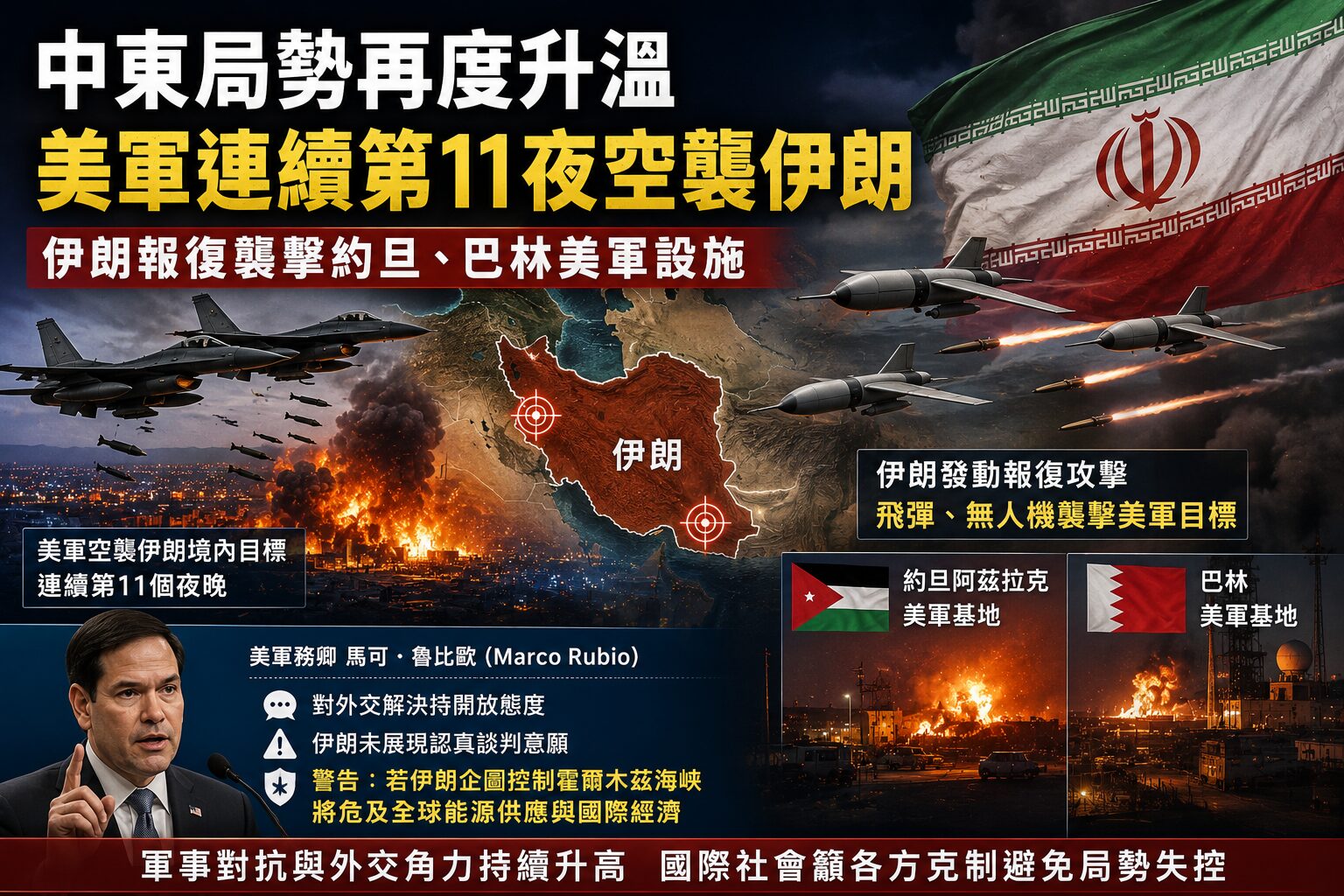美軍連續 11 夜空襲伊朗遭無人機反擊 魯比歐於東協釋出和談意願 - 台北郵報 | The Taipei Post