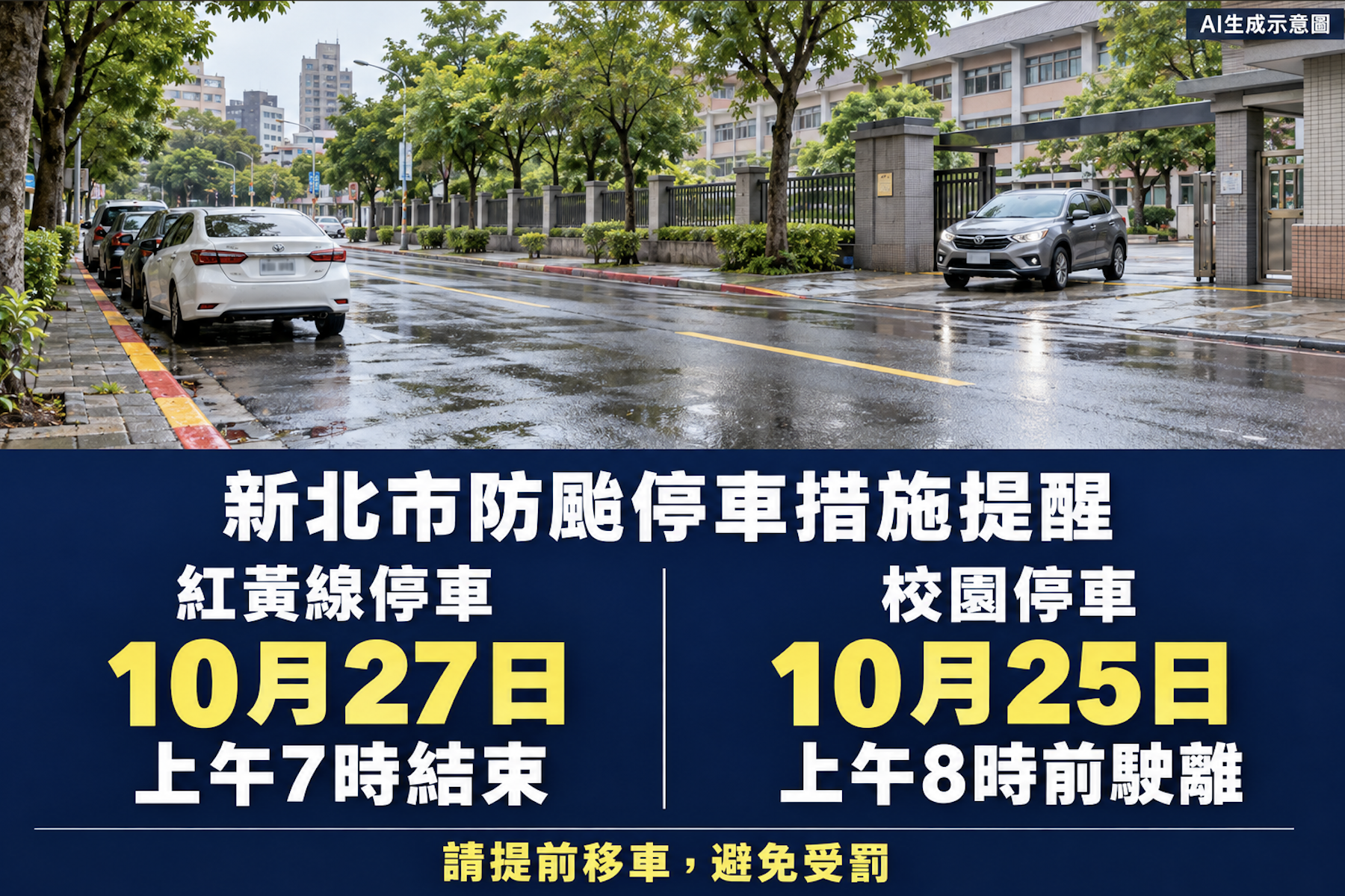 新北交通局宣布紅黃線停車至27日上午7時 校園停車請於25日上午8時前駛離 - 台北郵報 | The Taipei Post 新北交通局宣布紅黃線停車至27日上午7時 校園停車請於25日上午8時前駛離 - 台北郵報 | The Taipei Post